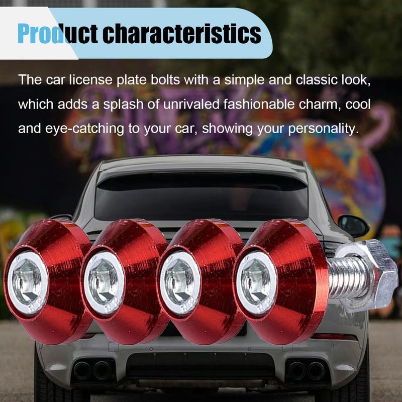 LHDOS 4PCS Motorcycle License Plate Bolts, Aluminum Alloy Car Tag License Plate Screw Decorative Kit, License Plate Frame Fastener Accessories for Most Motorcycles, Cars, Trucks (Red) - Image 3
